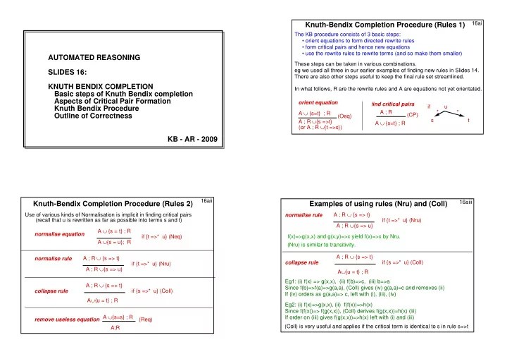 [PPT] KnuthBendix Completion Procedure (Rules 1) The KB procedure
