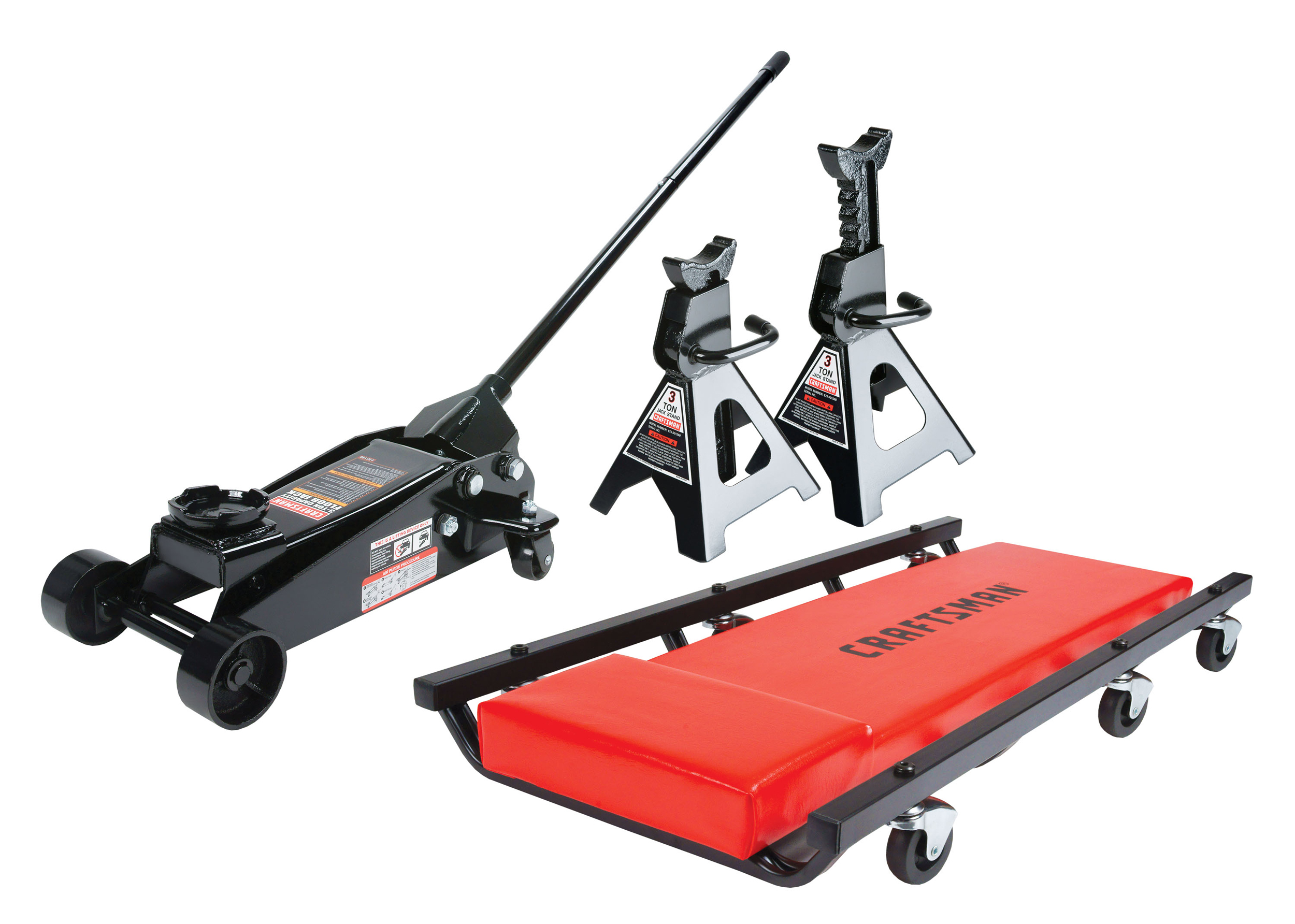Craftsman Steel 3 Ton Floor Jack Stands Hydraulic Auto Car w Creeper