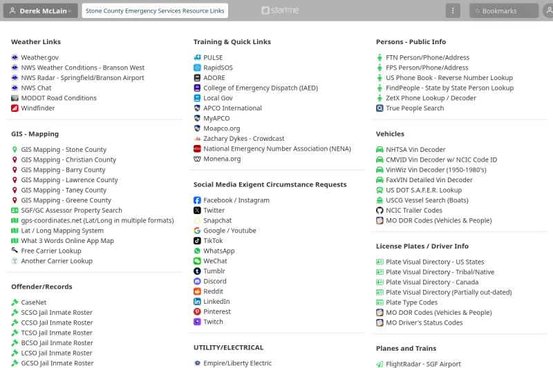 Stone County Emergency Services Resource Links start.me
