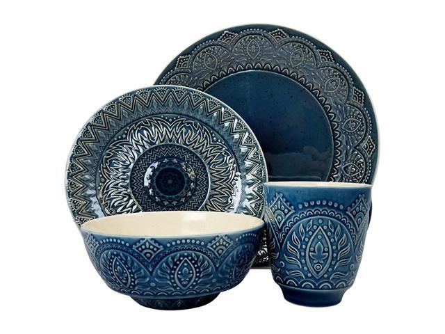 Elama Round Stoneware High Class Dinnerware Full Service Set, Jade.