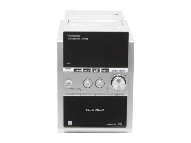 Panasonic CD/Cassette/MP3/Radio 5Disc Changer Shelf System SCPM53