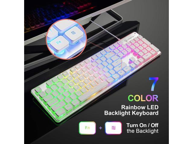 LANGTU Membrane Gaming Keyboard, Rainbow LED Backlit Quiet Keyboard for