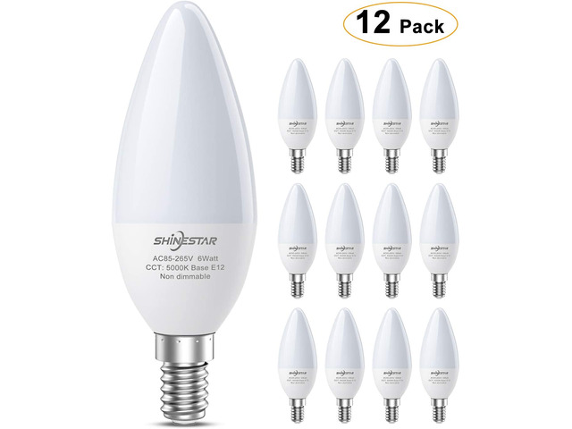 12Pack E12 LED Ceiling Fan Light Bulbs 60W Equivalent 5000K Daylight