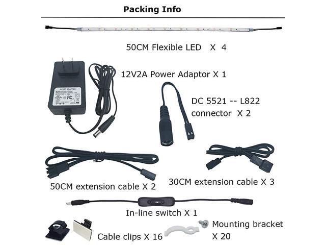 Litever Under LED Lighting Kit 4 PCS 20 Inches Flexible LED