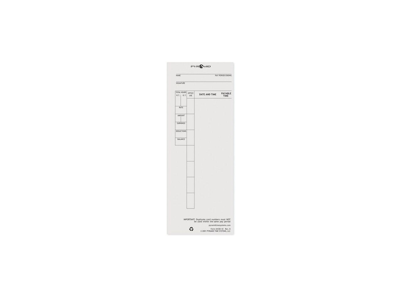 PYRAMID 4410010 Time Card.PK100