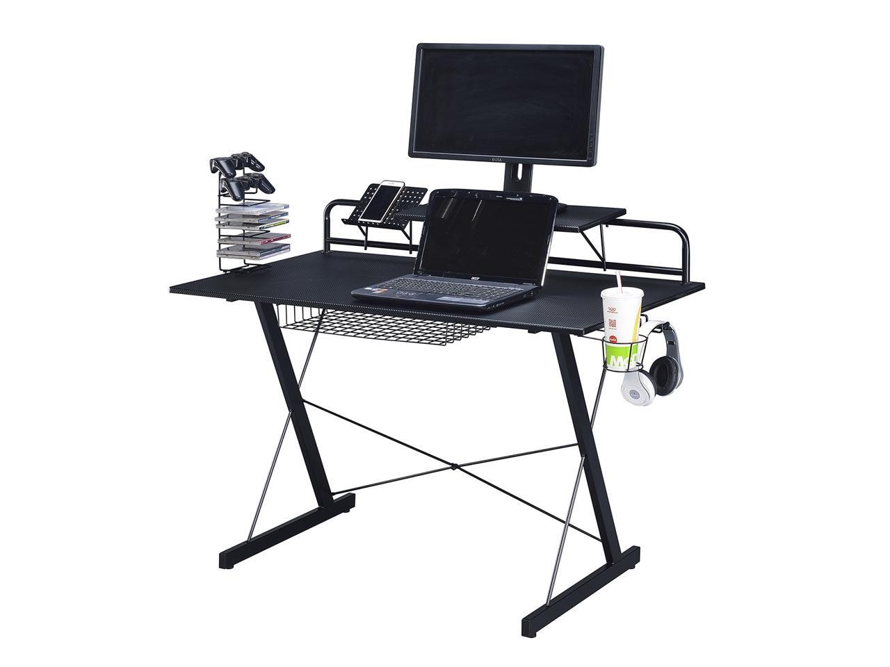 Techni Sport Carbon Gaming Computer Desk Setup w/ Organizers Black