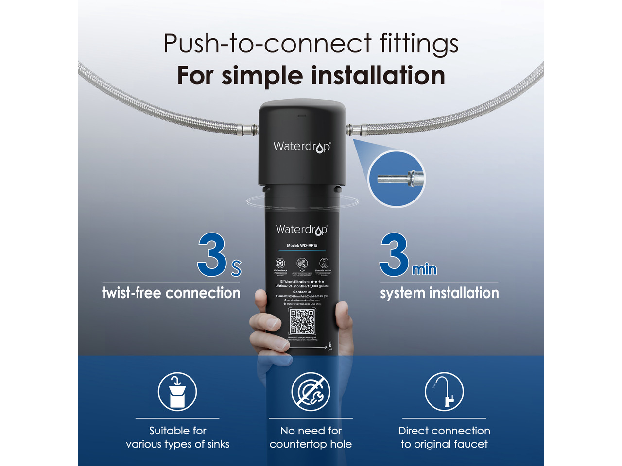 Waterdrop 15UA Under Sink Water Filter System, 16K Gallons Ultra High