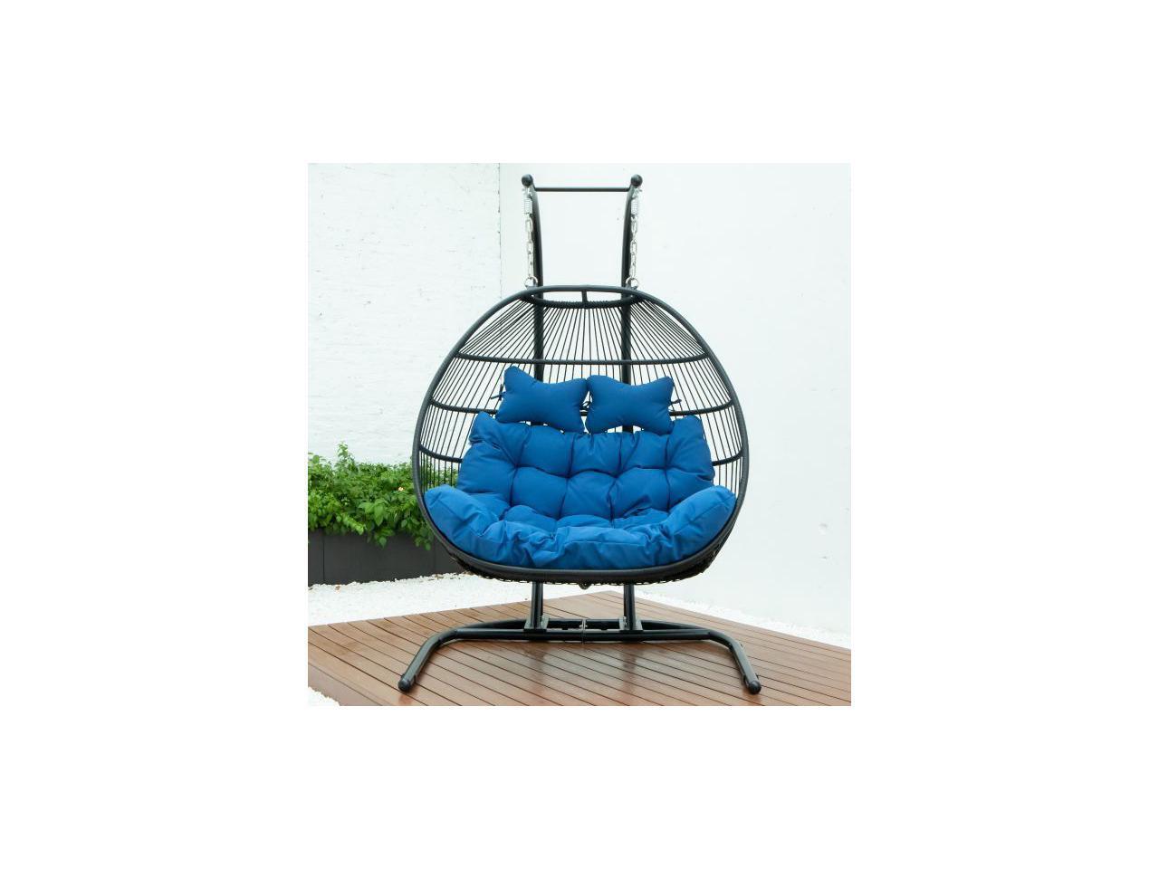 LeisureMod Wicker 2 Person Double Folding Hanging Egg Swing Chair in