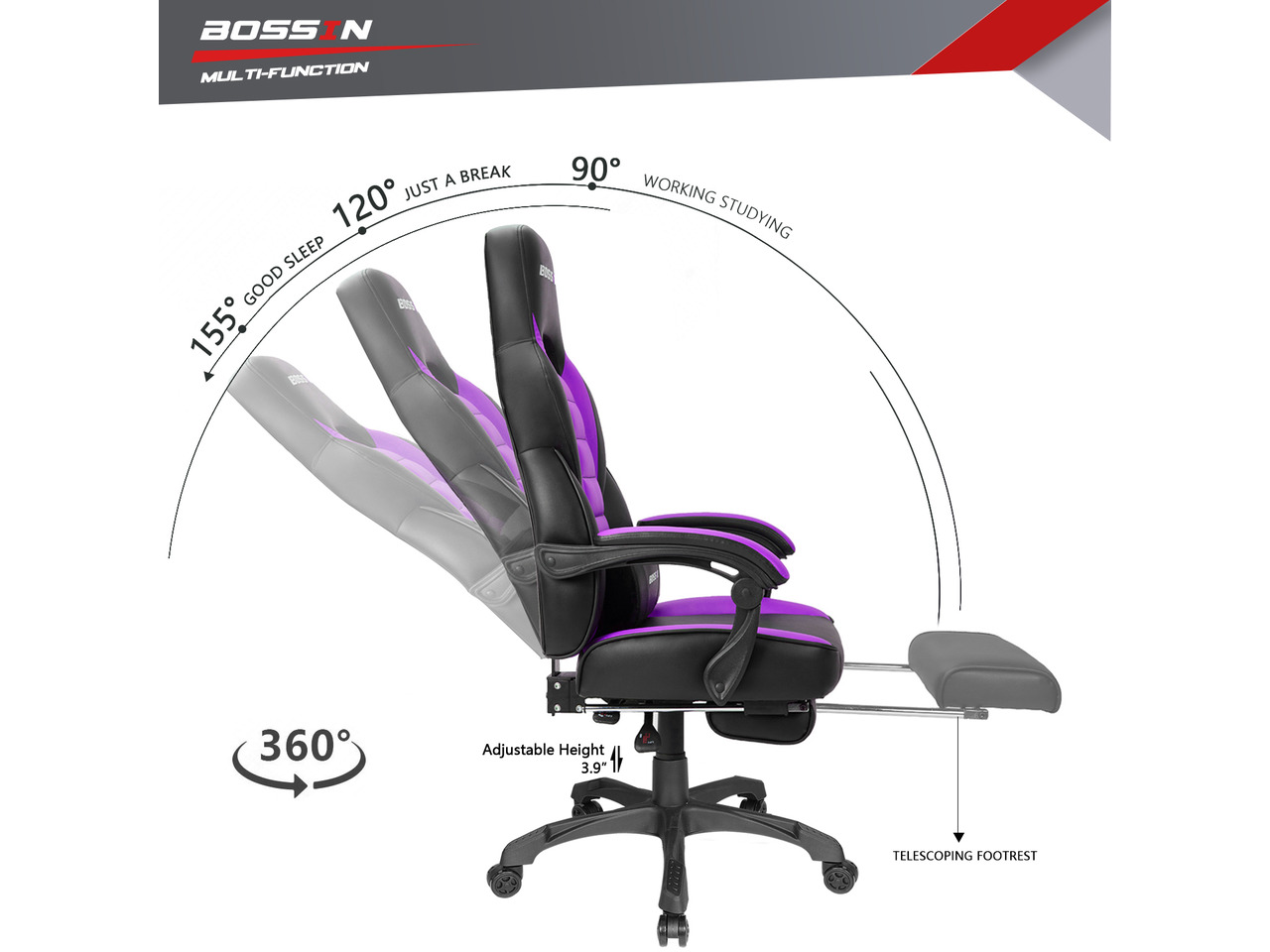 BOSSIN Racing Style Gaming Chair Computer Desk Chair with