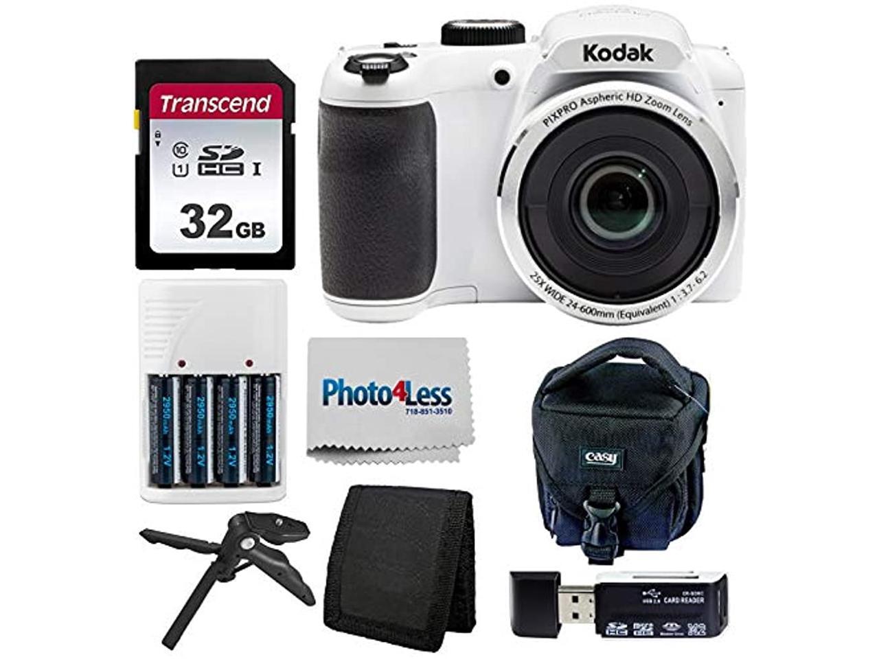 Kodak PIXPRO AZ252 Digital Camera (White) with 32GB SD Card and Battery Bundle