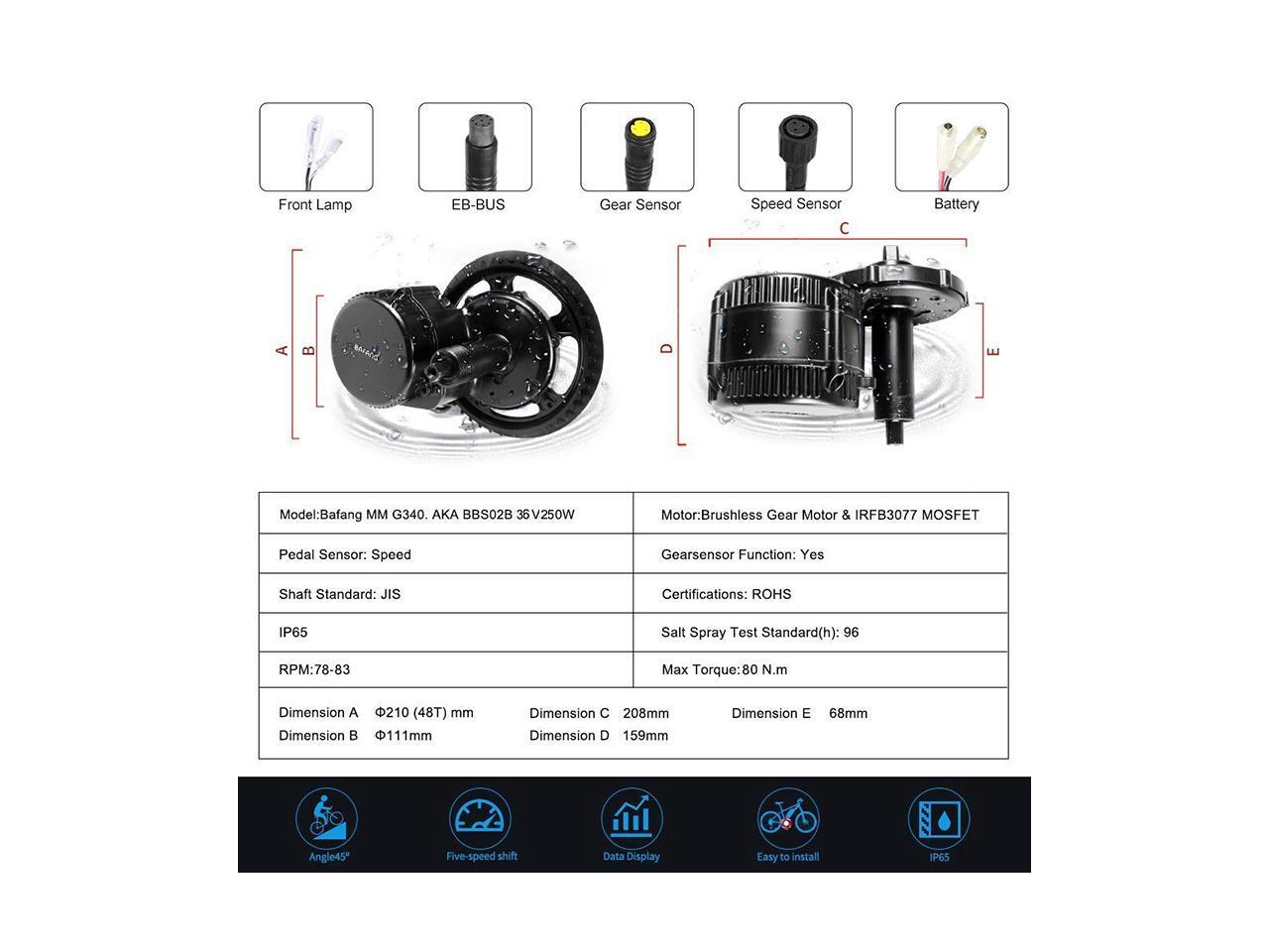 BBS02 BBS02b 48V 750W BAFANG 8fun MidDrive Motor Kit Electric Bike