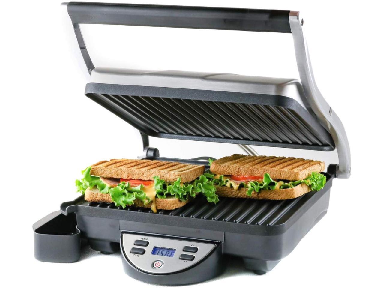 Ovente Electric Panini Press Grill Sandwich Maker 4 Slice Nonstick