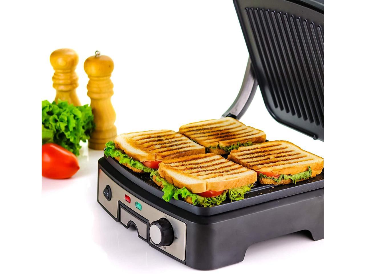 Ovente Electric Panini Press Grill Bread Toaster Nonstick Double Sided