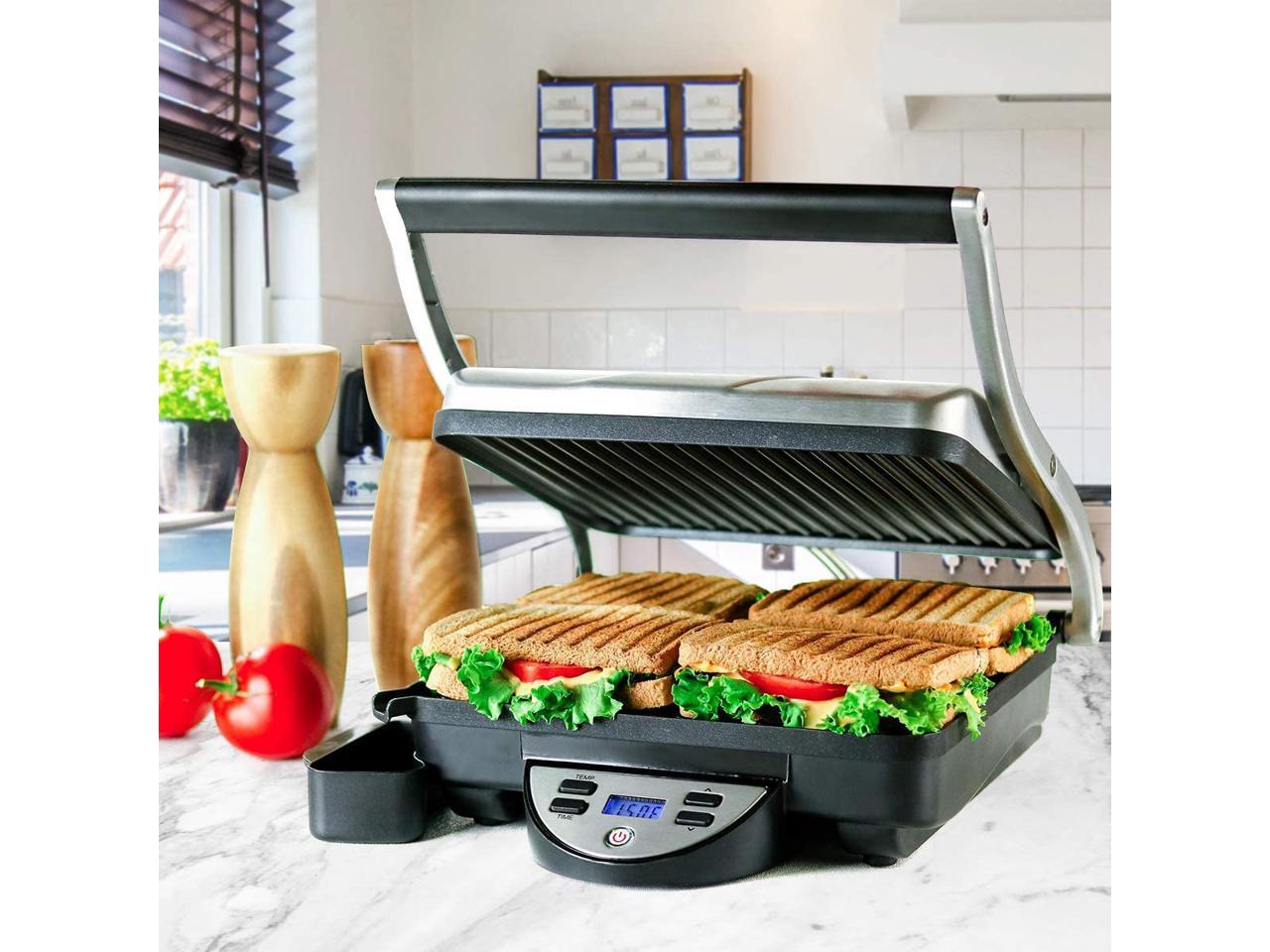 Ovente Electric Panini Press Grill Sandwich Maker 4 Slice Nonstick