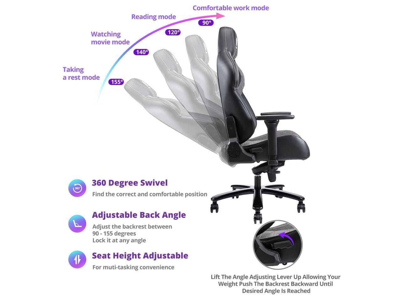 Fantasylab Big and Tall 440lb Memory Foam Gaming Chair With 4D Arm