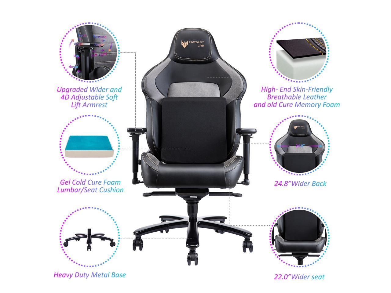 Fantasylab Big and Tall 440lb Memory Foam Gaming Chair With 4D Arm