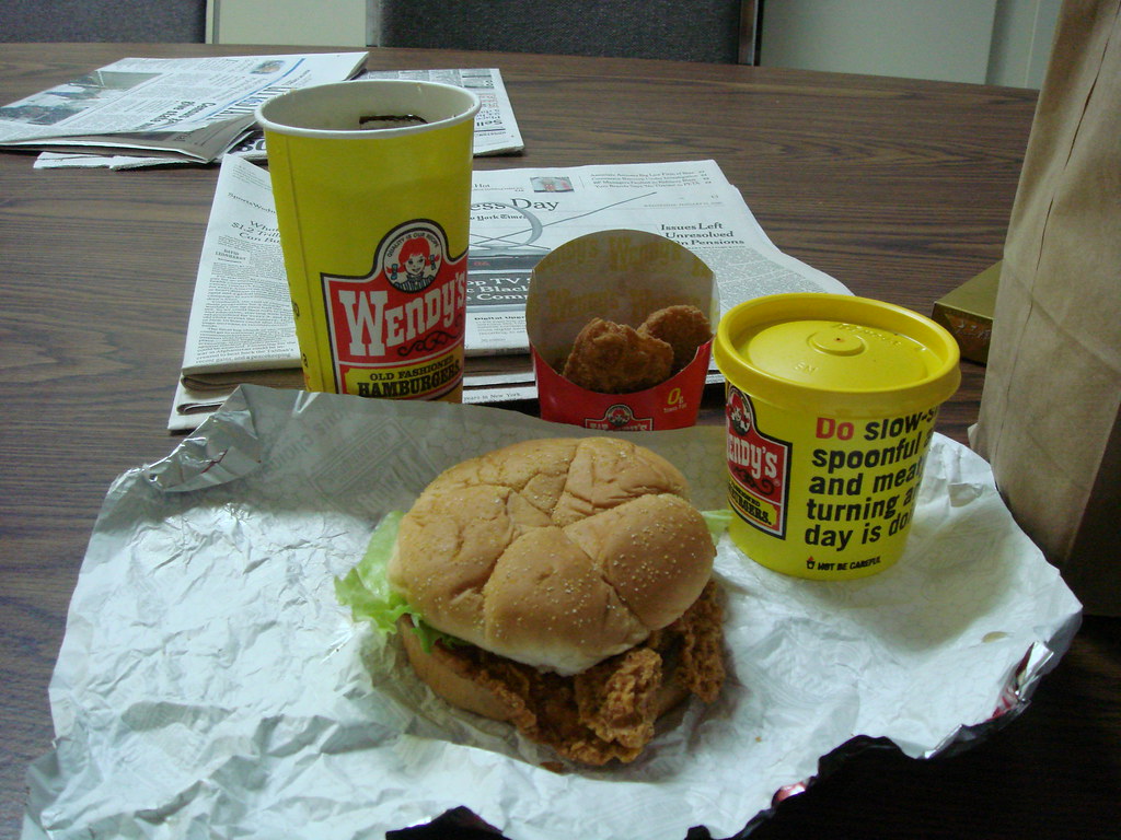 Wendy's combo meal chicken sandwich, nuggets, small chili,… D.L