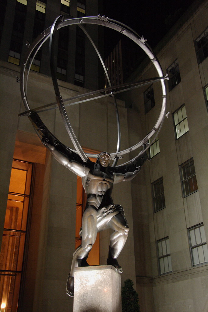 "Atlas" Statue of Atlas holding the world in front of Rock… Flickr