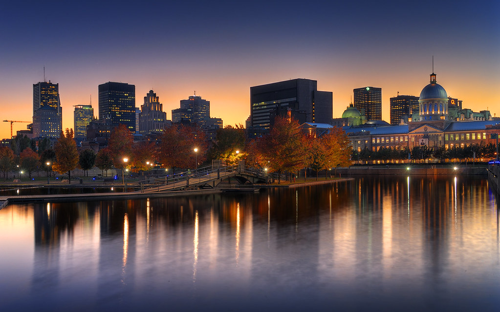 Sundown On Old Montreal Skyline HDR Sunset on Montreal s