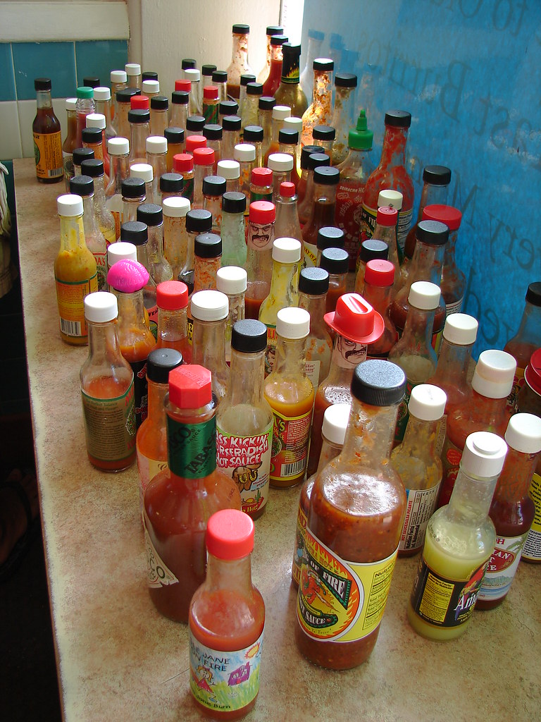 Hot Sauce Selection The generous hot sauce selection at Bi… Flickr