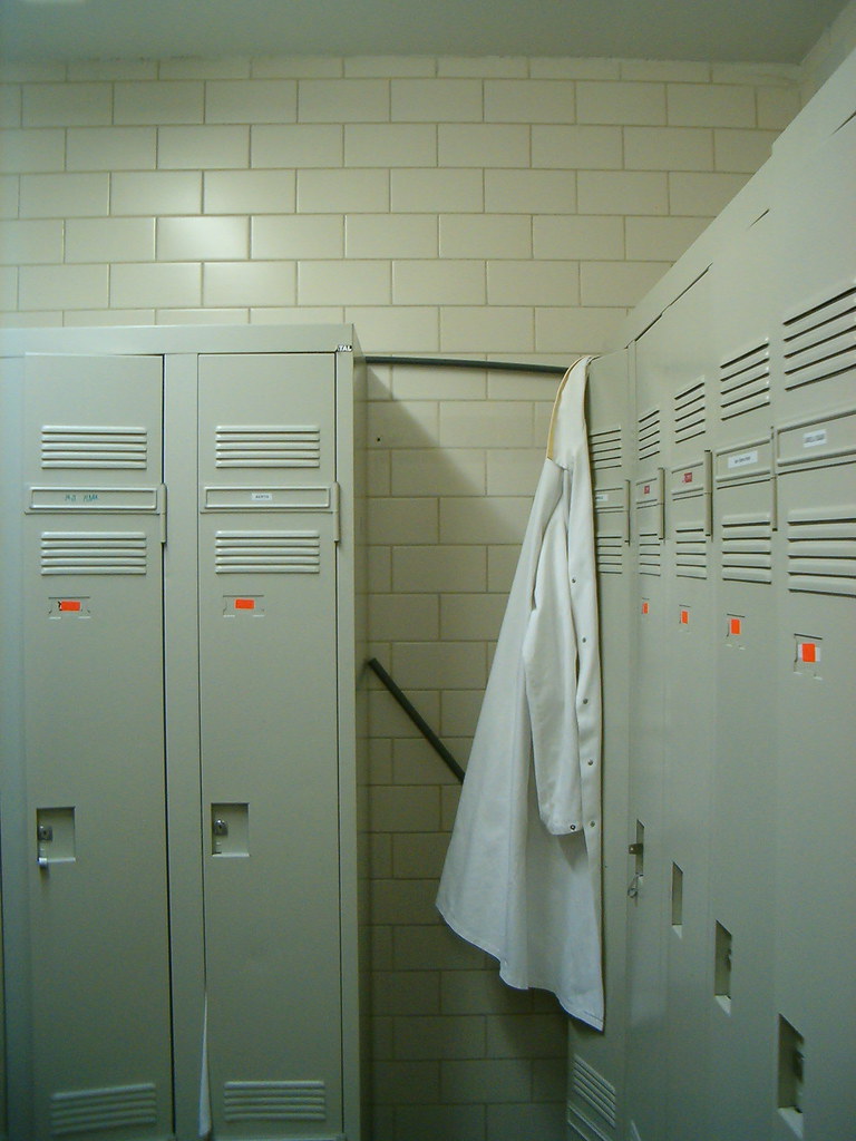 Locker room with lonely lab coat MinhDuy Poirrier Flickr