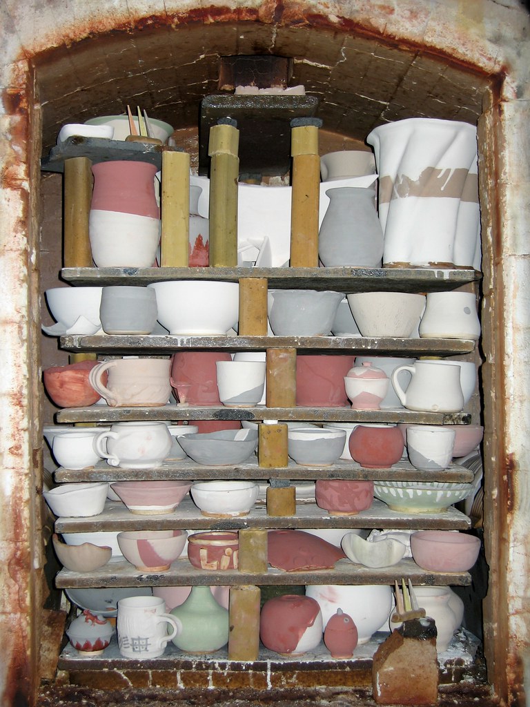 Filled kiln Clay studio reduction fire glaze kiln Charles Haynes