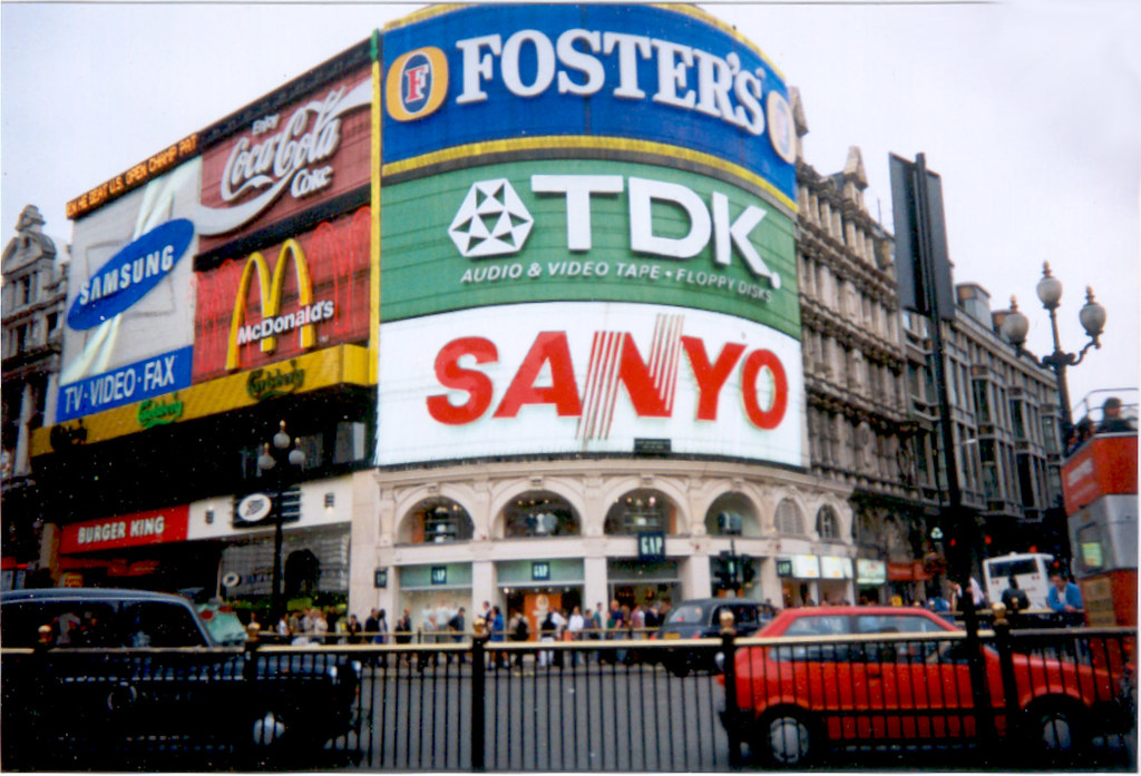 Piccadilly Circus in July 1998. Another, more standard