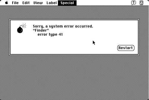 System 7.0.1 Bomb More common than the Sad Mac, and not