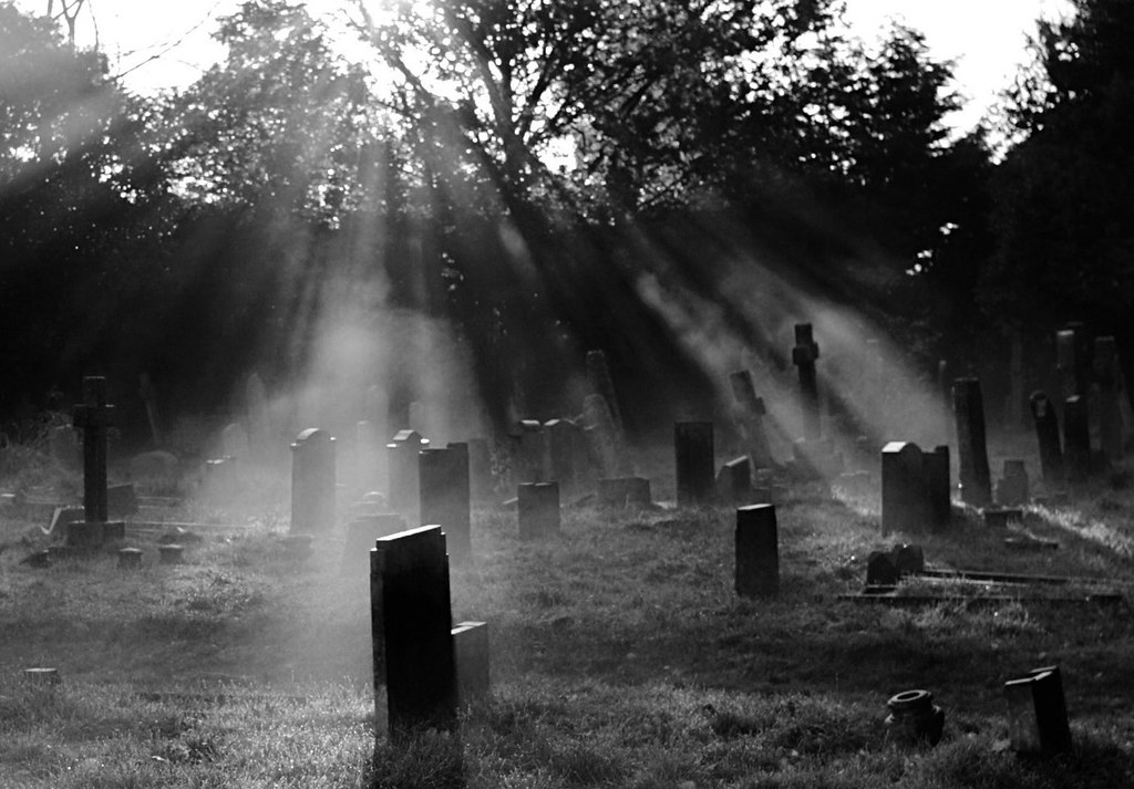 Cemetery Light B&W More rays of light passing through