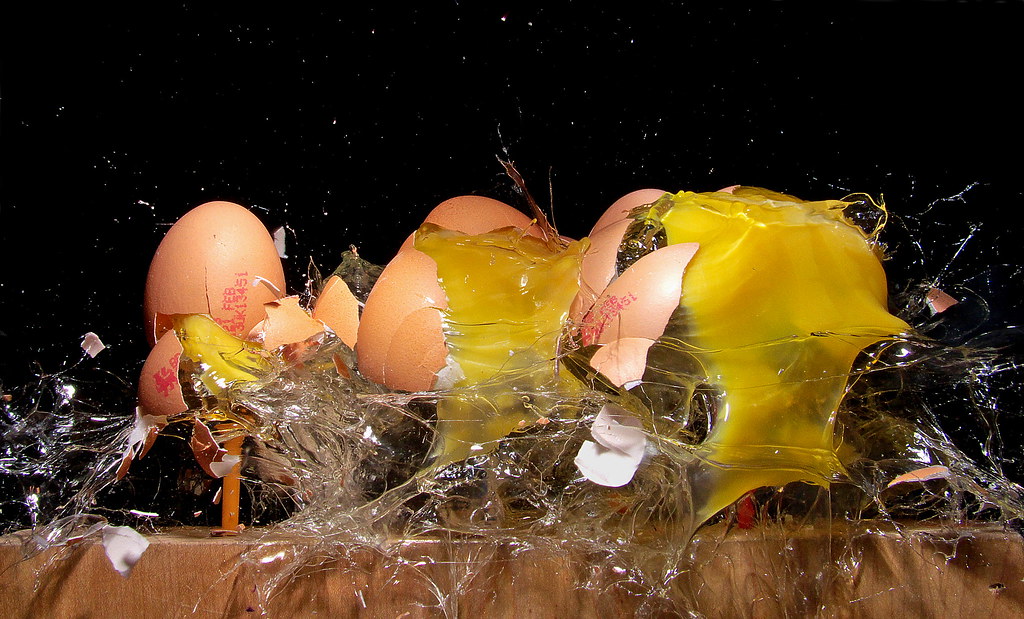 3 Egg Mess © Mark Watson. 3 eggs shot with a .22 cal pelle… Flickr