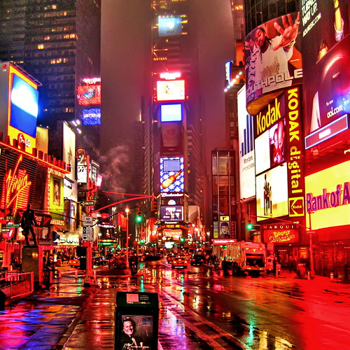 Wet New York Times Square on a rainy night Taken 4/4/06