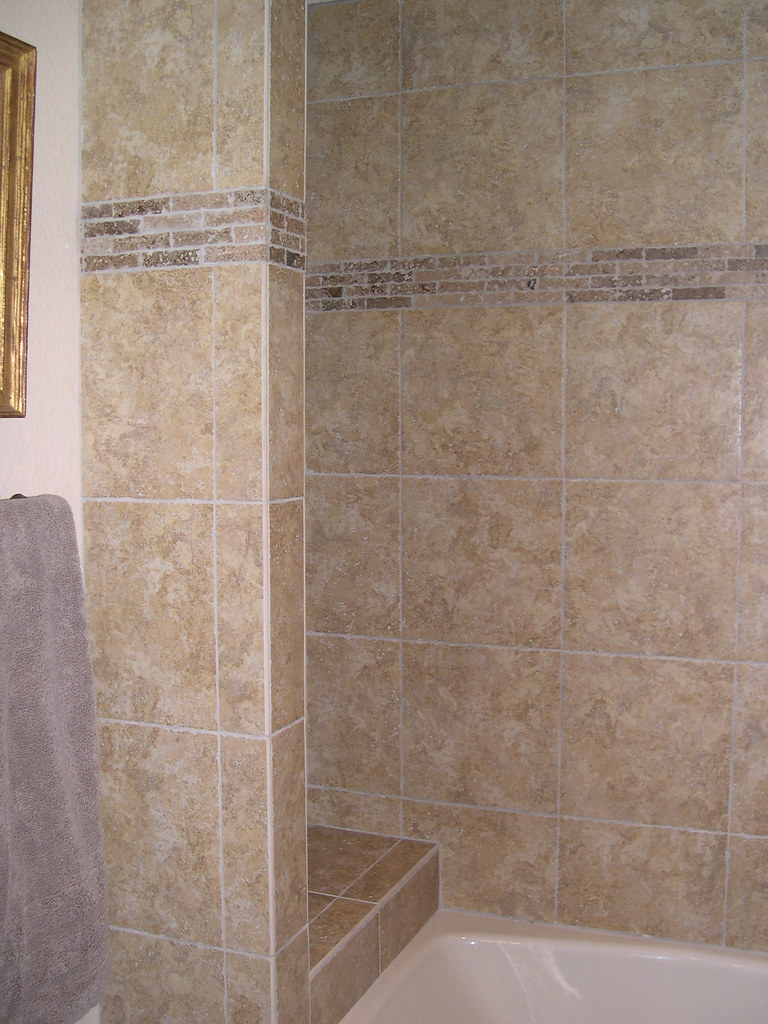 Porcelain tub surround 12" porcelain tile with bench. Porc… Flickr