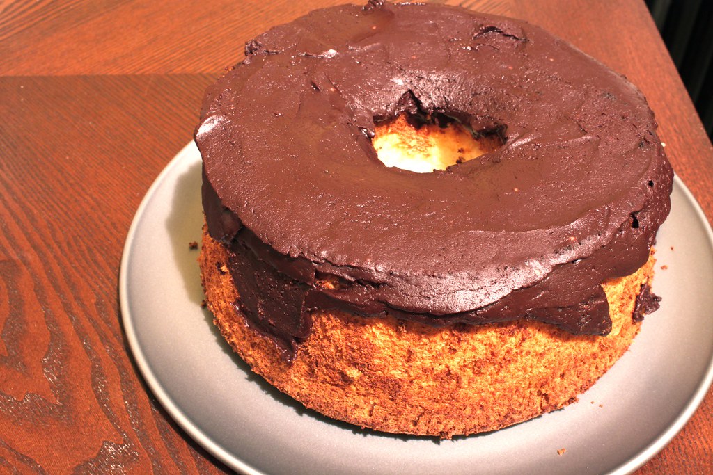 Angel food cake with chocolate glaze frosting justinrussell Flickr