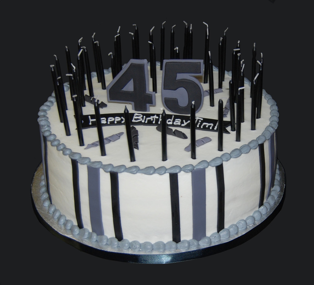black and gray 45th birthday with 45 candles 14 inch round… Flickr