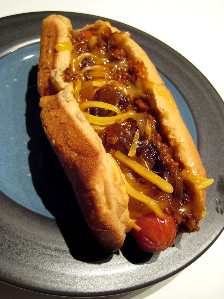 Chili Cheese Dog, with carmelized onions Sooo good. Someti… Flickr
