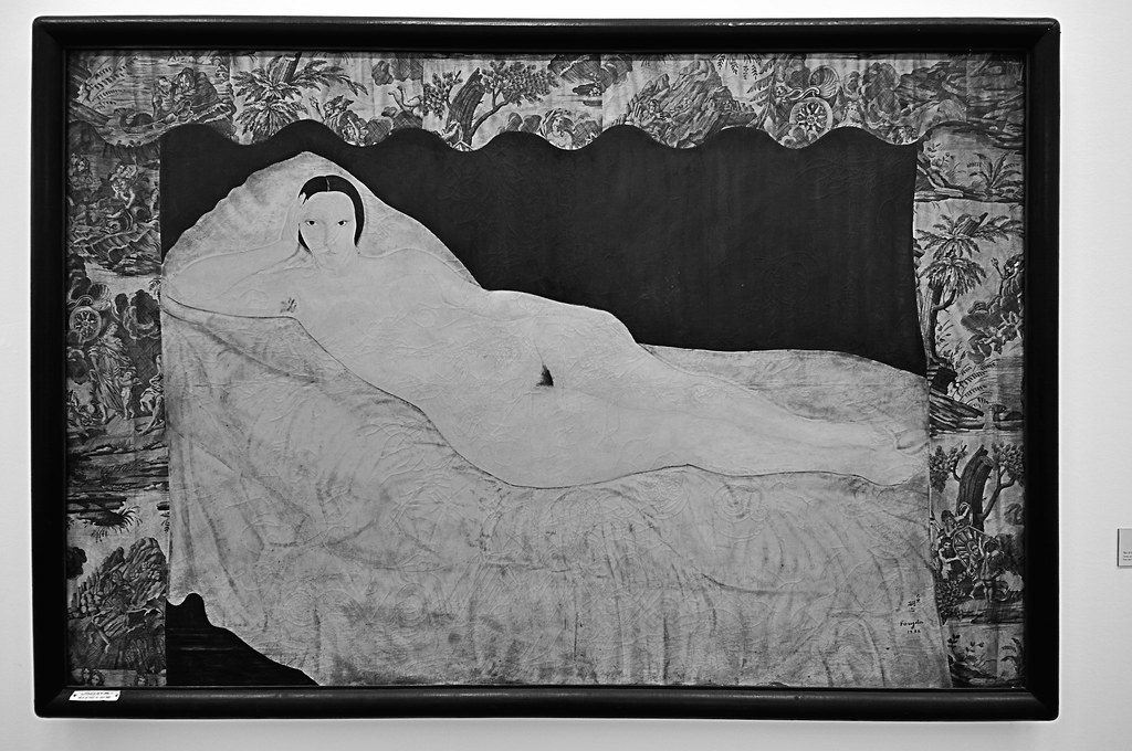 Nu à la toile de Jouy Léonard Fujita 1922 B&W