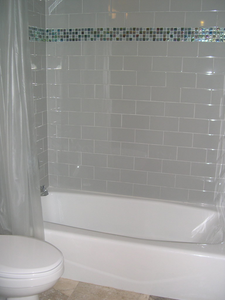 Subway tile with glass border White 4"x8" subway tile from… Flickr