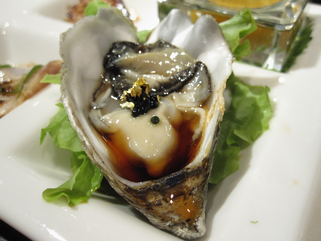 Kumamoto Oysters with Caviar and Gold Leaf Kiyokawa Flickr
