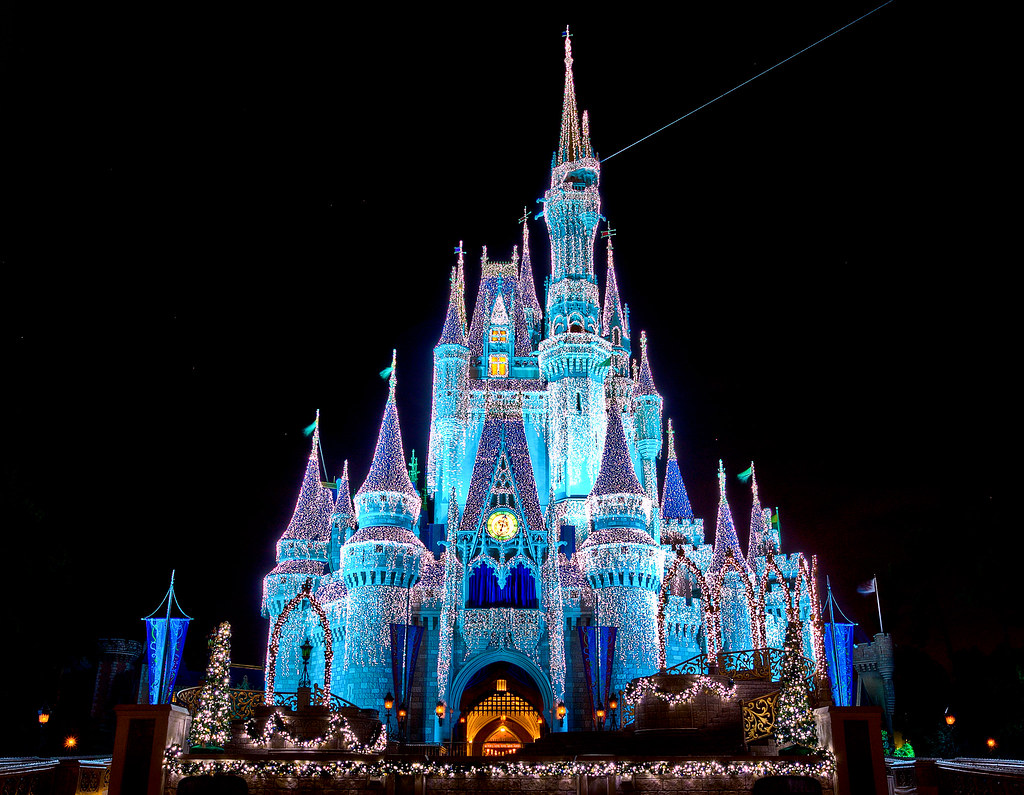 Disneyland Cinderella Castle sparkling in Christmas lights 🏰 January.