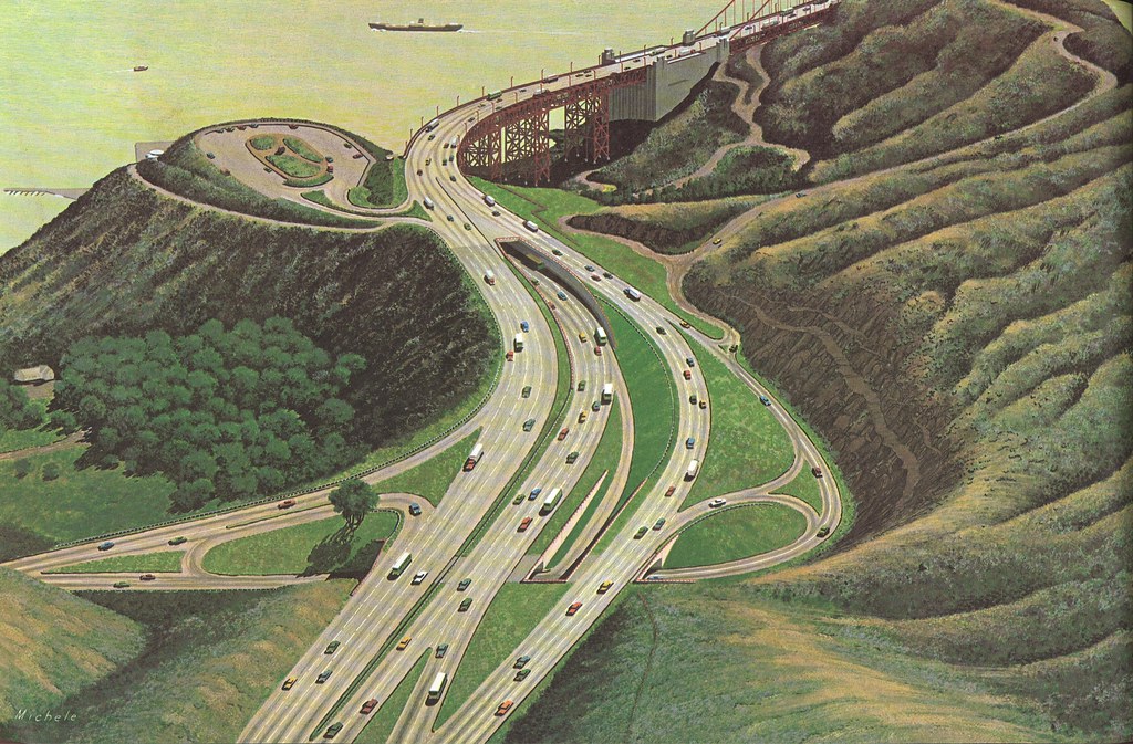 Doubledeck Golden Gate Bridge Marin approach (1968) Flickr