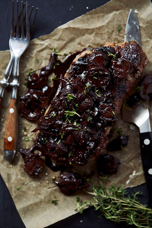 Cast Iron Ribeye Steak w/ Red Wine Mushroom Sauce Paleo Recipes
