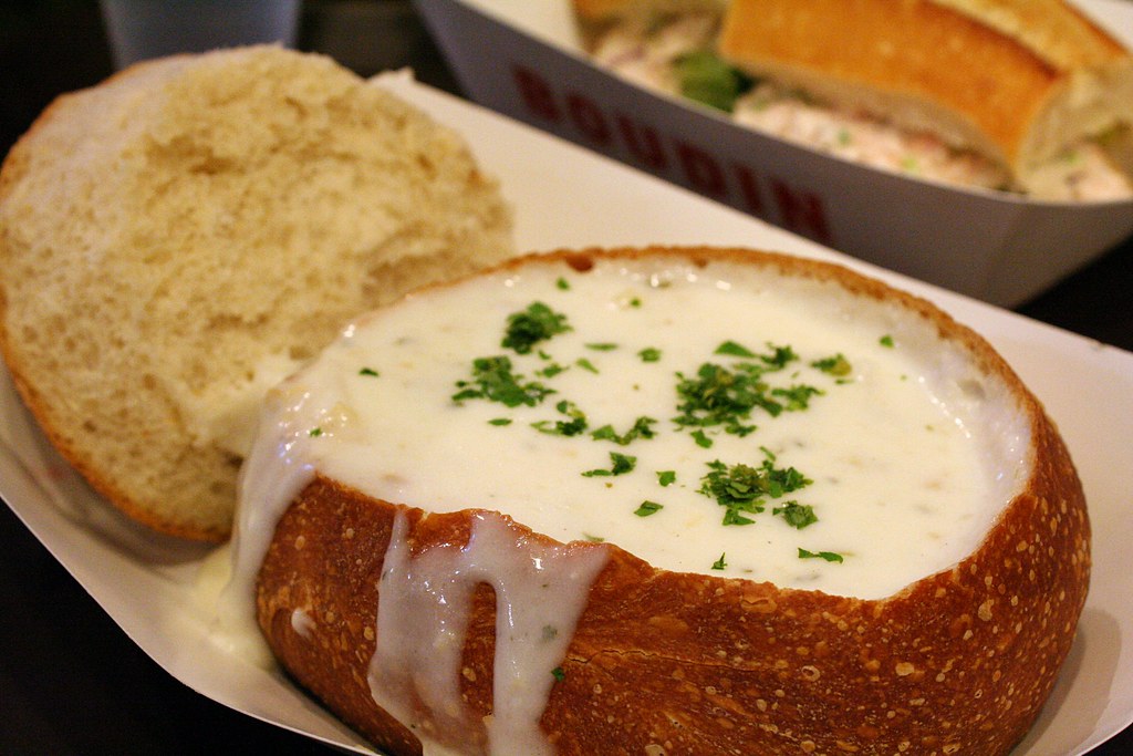 Clam chowder in a sourdough bread bowl in San Francisco