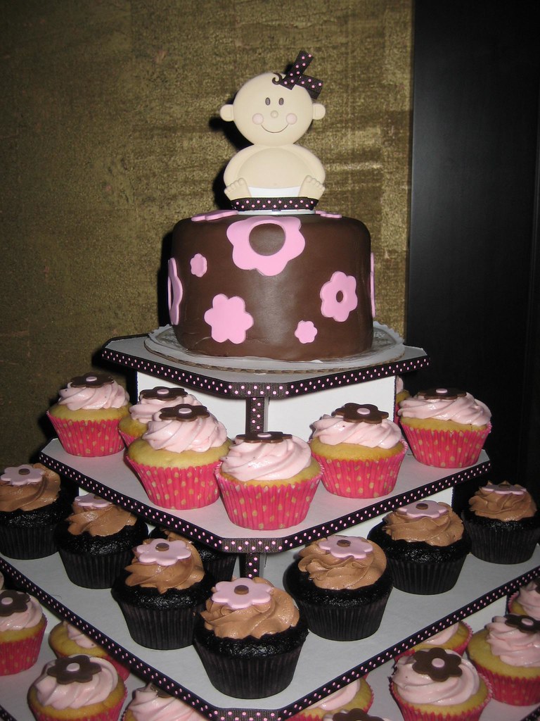 Baby Shower cupcake tower Pink and brown baby shower cupca… Flickr