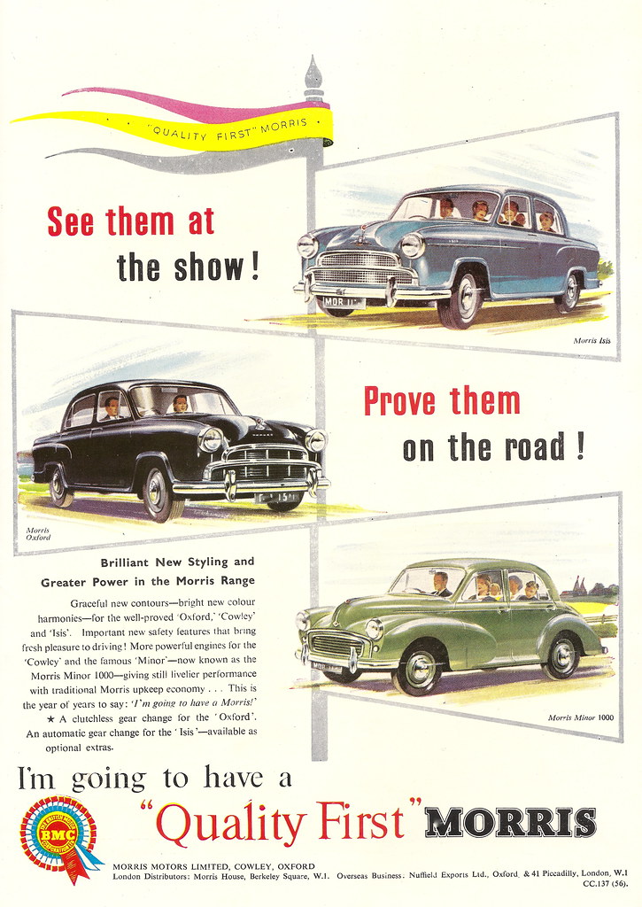 Morris cars advert, issued by BMC, in The Motor 1956 Flickr