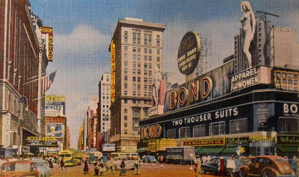 1940s Times Square Vintage Linen postcard BOND CLOTHES NYC… Flickr