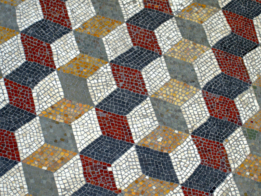 Mosaic 3D Roman geometric pattern floor mosaic "Stolpermus??? Flickr