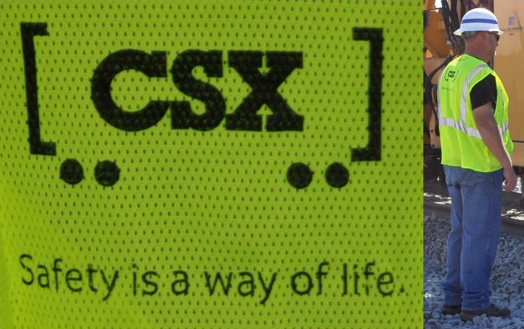 On back of CSX safety vest Closeup of the logo and slogan … Flickr