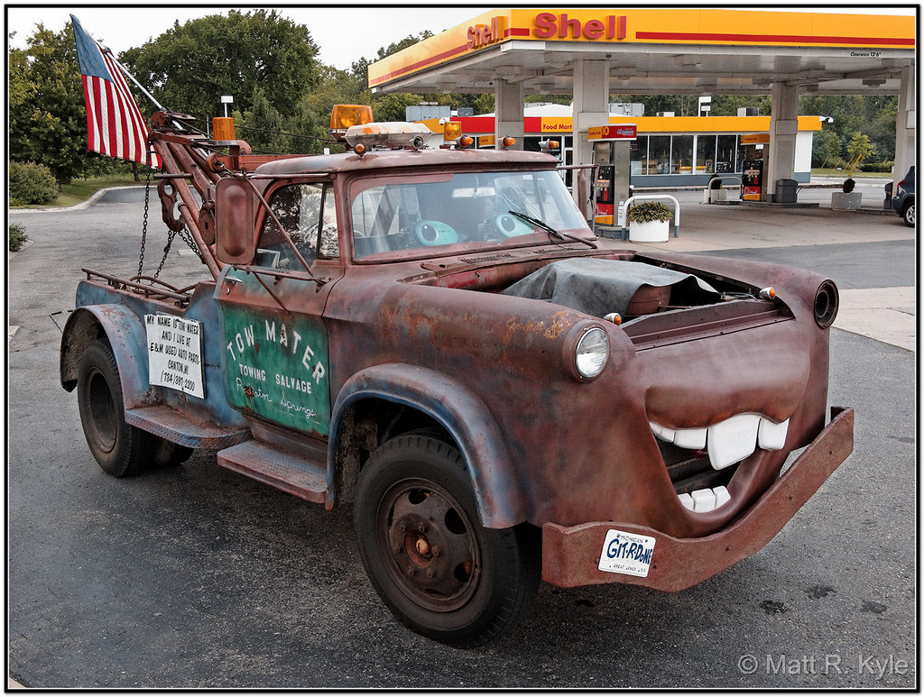 It's "Tow Mater" from the movie Cars. 2 A real life "Tow M… Flickr