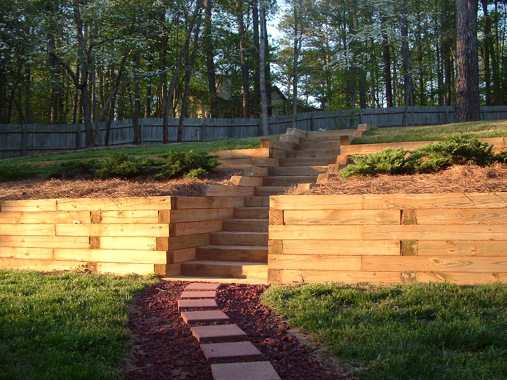 2 tiered retaining wall with steps in Lilburn, ga Justin