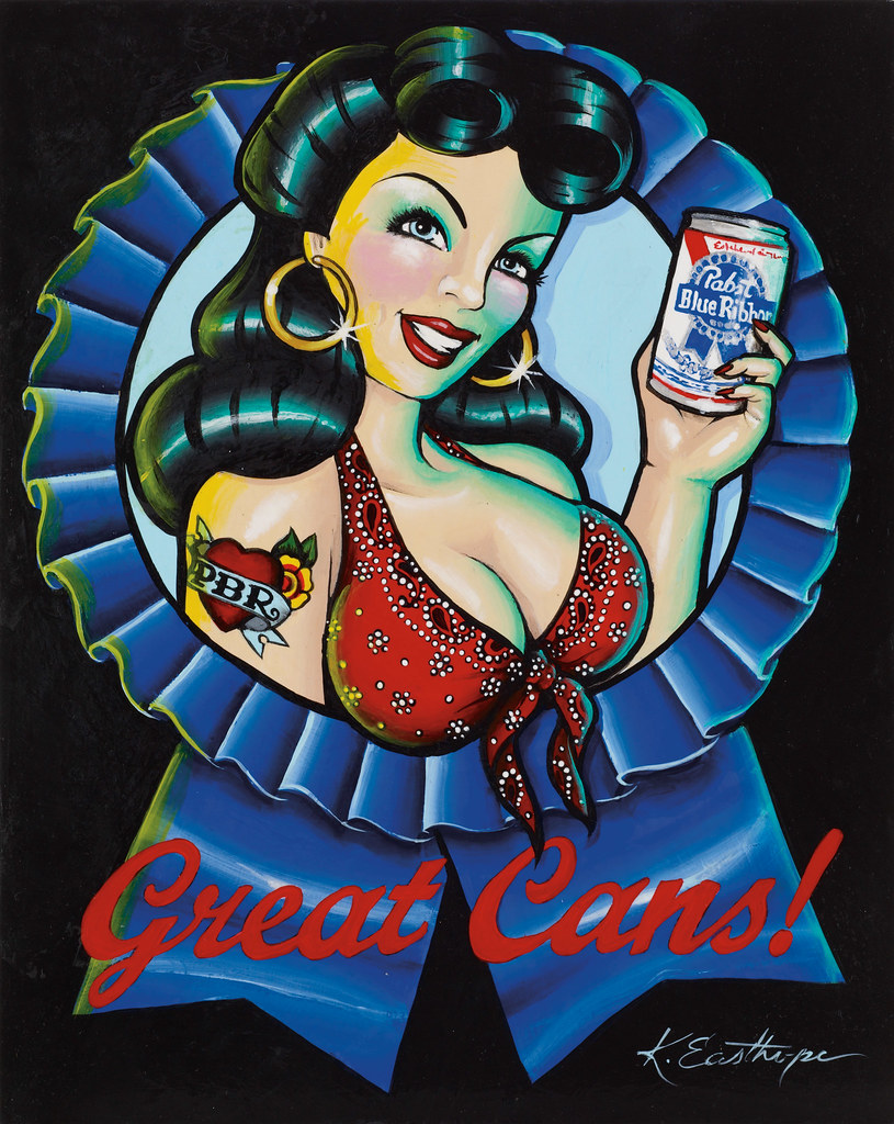 Kirsten Easthope Pin Queen Beer cartoon, Pabst blue ribbon beer